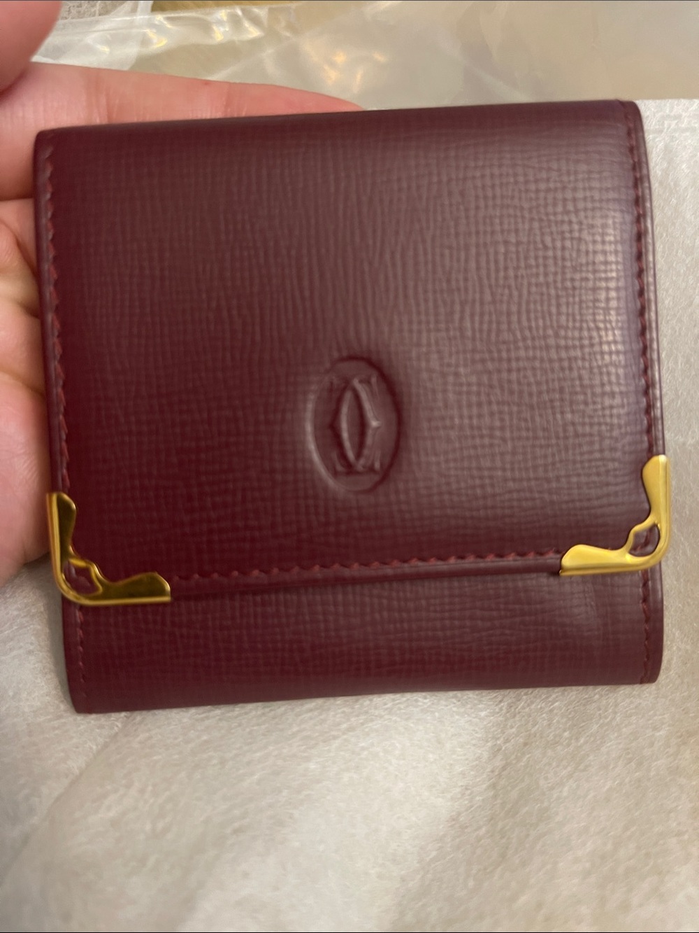 Cartier Burgundy Leather Wallet with Gold Corners